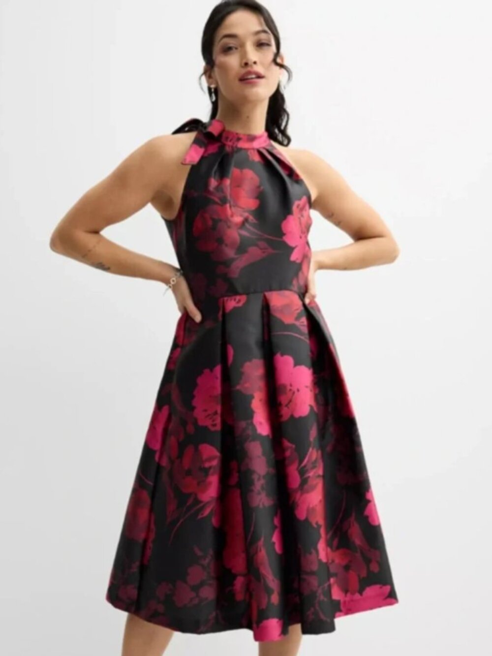 NWOT Maison Tara Black and Red Floral Cocktail Dress (size 8)
